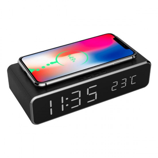 GEMBIRD DIGITAL ALARM CLOCK WITH WIRELESS CHARGING FUNCTION SILVER