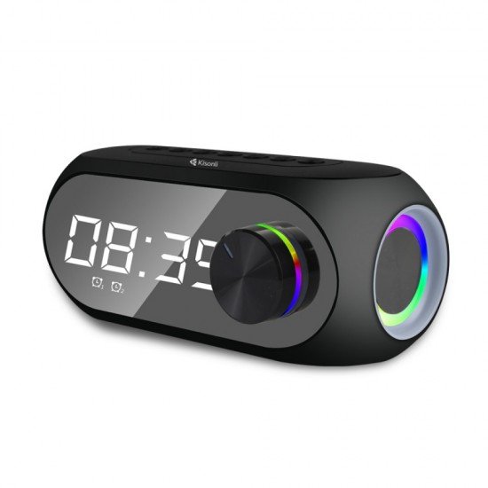 Kisonli Speaker LP-2S, Bluetooth, Clock, SD, FM, AUX, RGB, Black, 5W - 22280