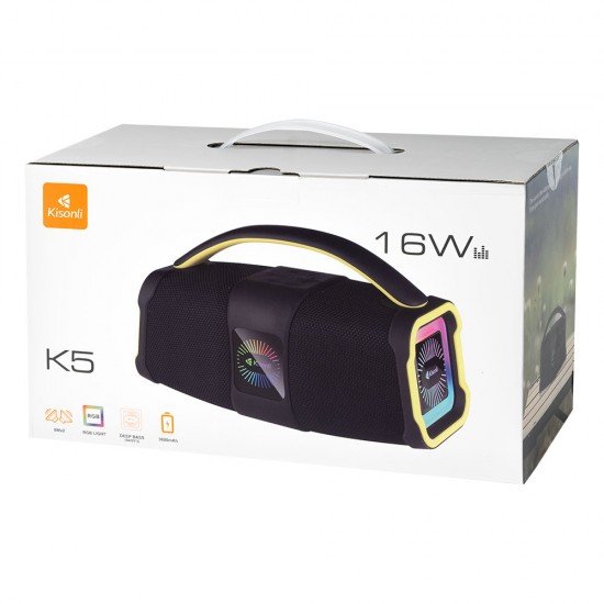 Kisonli Ηχεἰο К3, Bluetooth, USB, SD, AUX, FM, RGB, Μαυρο, 16W - 22293