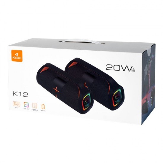 Kisonli Ηχεἰο К12, Bluetooth, USB, SD, AUX, RGB, Μαυρο, 20W - 22294