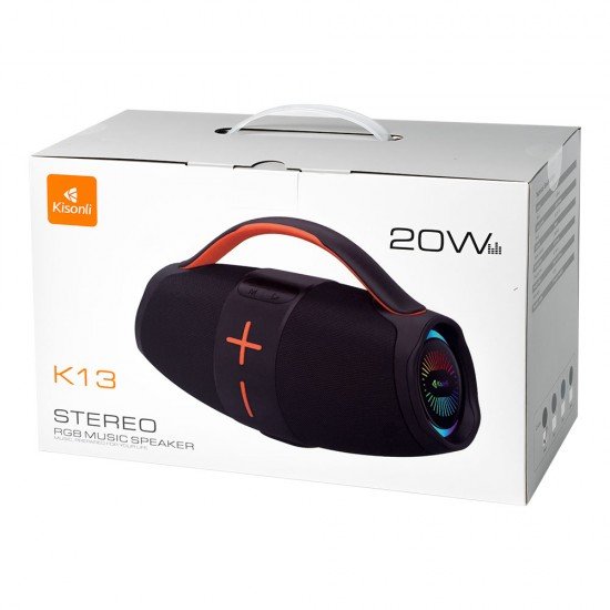 Kisonli Ηχεἰο К13, Bluetooth, USB, SD, AUX, RGB, Μαυρο, 20W- 22295