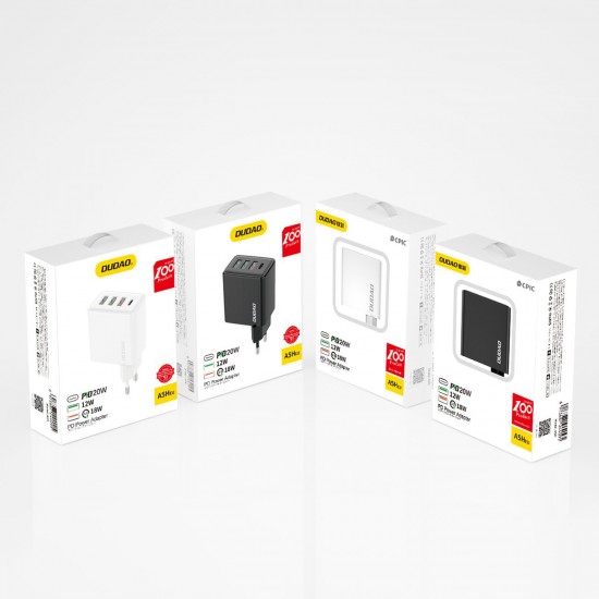 Dudao fast charger 3x USB / 1x USB Type C 20W, PD, QC 3.0 black (A5H)