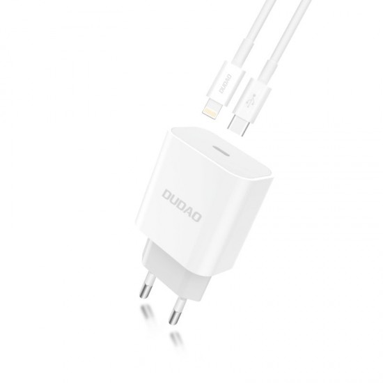 Dudao A8SEU PD USB-C Charger + USB-C/Lightning cable 20W White (A8SEU)