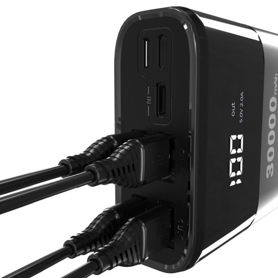 Dudao powerbank 4x USB 30000mAh with LCD display 3A black (K8Max black)