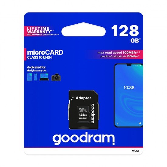 GoodRam 128GB microSDXC memory card class 10 UHS-I 30/15MB/s + adapter