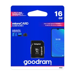 GoodRam 16GB microSDHC class 10 UHS-I memory card + adapter