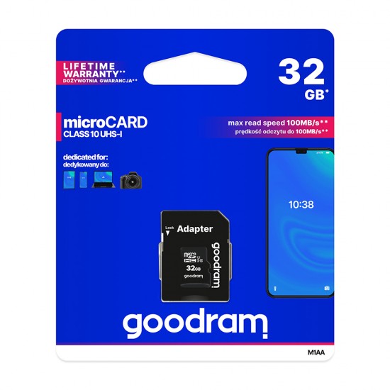 GoodRam 32GB microSDHC class 10 UHS-I memory card + adapter