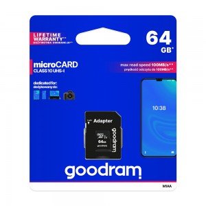 GoodRam 64GB microSDXC memory card class 10 UHS-I 30/15MB/s + adapter GoodRam 64GB microSDXC memory card class 10 UHS-I 30/15MB/s + adapter