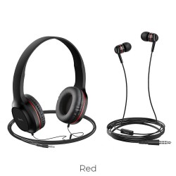 HOCO HEADPHONES W24 ENLIGHTEN HEADPHONES WITH MIC SET RED