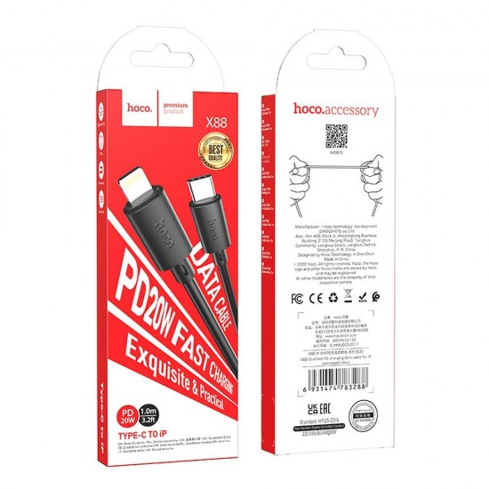 HOCO cable Type C to Lightning PD 2,4A 20W X88 1 m black