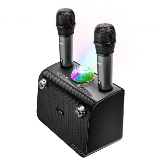 HOCO wireless speaker BS41 Plus + 2 wireless microphones + DISCO ball black (+ BT, TF, USB, AUX)