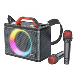 HOCO wireless speaker dancer outdoor karaoke + 2x wirelles microphone LED Jenny BS57 black (+ FBT, TF, USB, AUX)