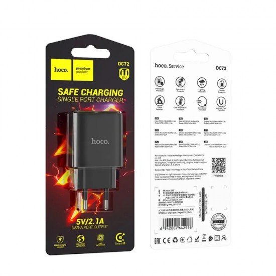 HOCO DC72 Φορτιστής Ταξιδίου River με USB-A 5V 2.1A Μαύρος