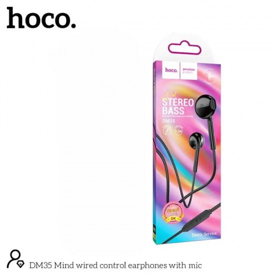Hoco DM35 Hands Free Mind Earphones Stereo 3.5mm με Μικρόφωνο και Πλήκτρο Λειτουργίας 1.2m Μαύρα