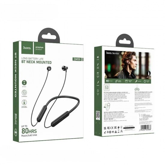 Hoco DM50 Bluetooth Hands Free Neckband Lightweight v5.3 με Μεγάλη Διάρκεια Μπαταρίας 500mAh 80 Ώρες Αναπαραγωγής Μαύρα
