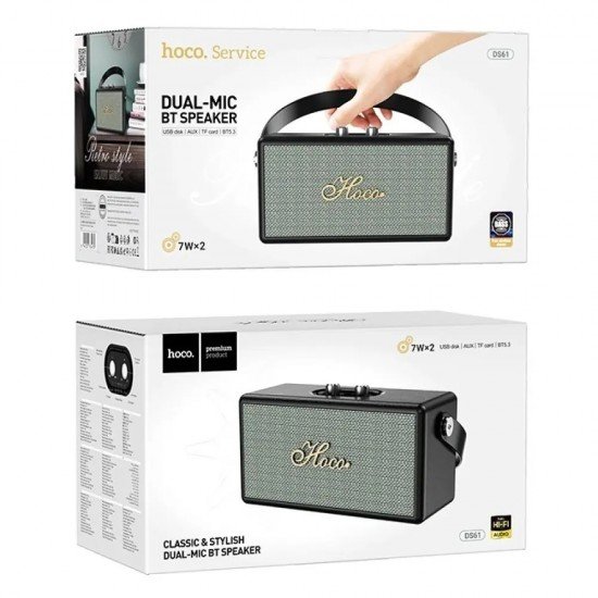 Hoco DS61 Φορητό Ηχείο Rhyme Retro Leather 14W BT V5.3 SD CARD AUX USB και FM Ραδιόφωνο 2400mAh Black
