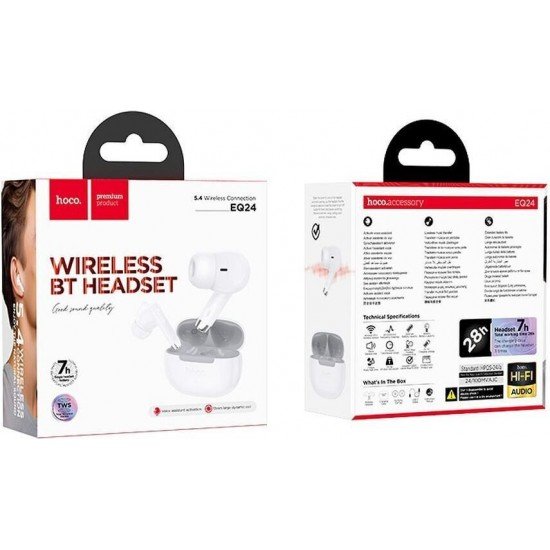 Hoco EQ24 In-ear Bluetooth Handsfree Ακουστικά με Θήκη Φόρτισης Λευκά