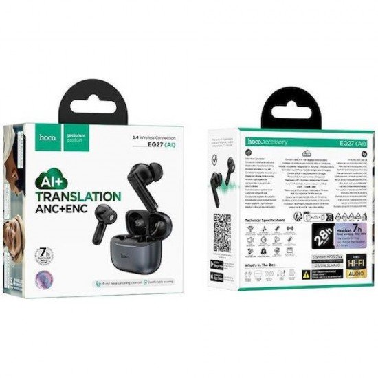 HOCO EQ27 FUN, ΑΣΥΡΜΑΤΑ ΑΚΟΥΣΤΙΚΑ, ANC, TWS, AI ΜΕΤΑΦΡΑΣΗ, ΓΚΡΙ