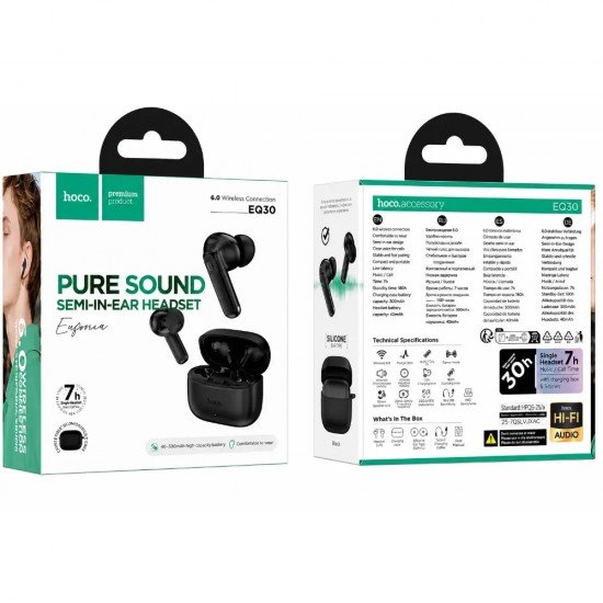 Hoco EQ30 Wireless Hands Free Eufonia TWS Hi-Fi v6.0 300mAh 7h Ομιλίας Μαύρα
