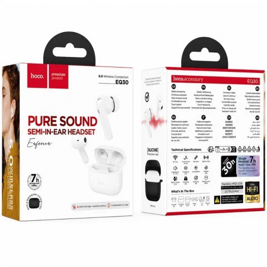 Hoco EQ30 Wireless Hands Free Eufonia TWS Hi-Fi v6.0 300mAh 7h Ομιλίας Λευκά