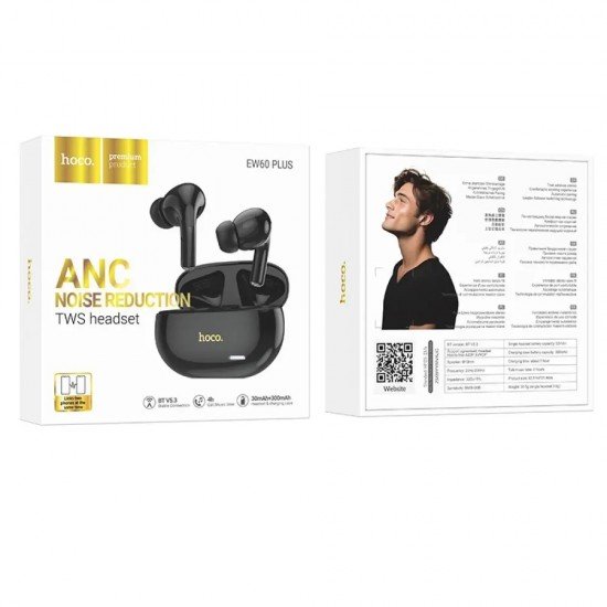 Hoco EW60 Plus Wireless Hands Free Norman TWS V5.3 300mAh με 4 Ώρες Λειτουργίας και Active Noise Cancellation Εναλλαγή Master/Slave Μαύρο