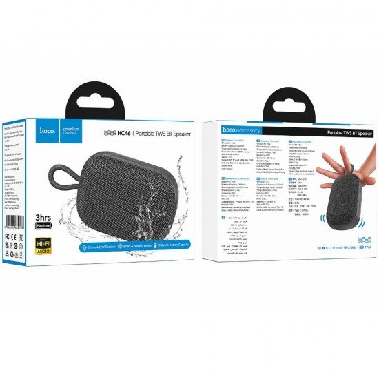 Hoco HC46 Φορητό Ηχείο Wireless Estrellato Mini v6.0 TWS 7W 1200mAh FM MicroSD USB Γκρι
