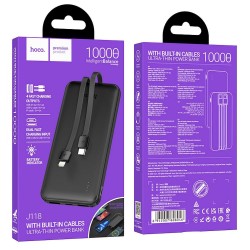 HOCO powerbank 10 000 mAh with cables Type C + Lightning 2A J118 black