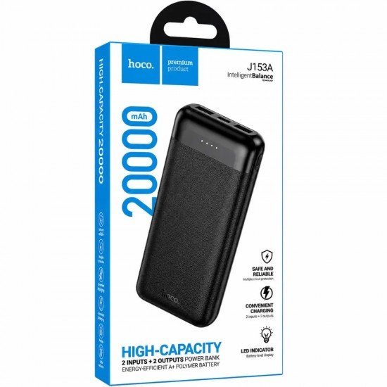 Hoco J153A Power Bank Stability 10W 20000mAh 2xUSB-A 1xUSB-C 1xMicroUSB και LED Ένδειξη Μπαταρίας Μαύρο