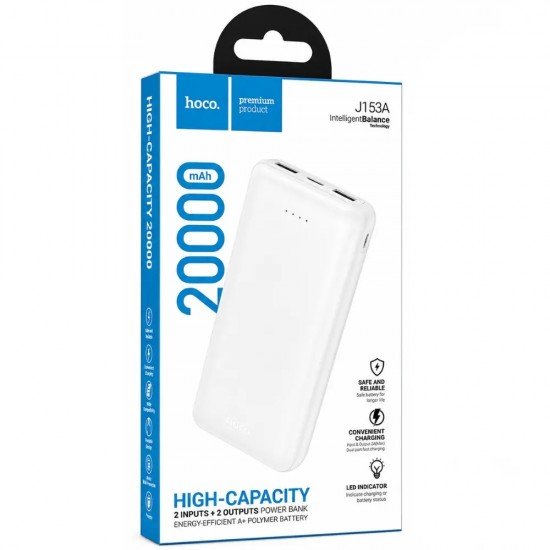 Hoco J153A Power Bank Stability 10W 20000mAh 2xUSB-A 1xUSB-C 1xMicroUSB και LED Ένδειξη Μπαταρίας Λευκό