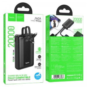 Hoco J162A Power Bank 20000 mAh με Ενσωματωμένα Καλώδια PD 20W QC3.0 22.5W - Μαύρο