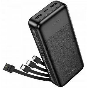 Hoco J163A Power Bank 20000mAh 5V/2A QC 1xUSB-C 2xUSB-A Ενσωματωμένα Καλώδια USB-A USB-C Lightning MicroUSB και LED Ένδειξη Μαύρο