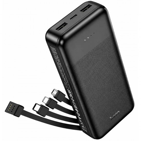 Hoco J163A Power Bank 20000mAh 5V/2A QC 1xUSB-C 2xUSB-A Ενσωματωμένα Καλώδια USB-A USB-C Lightning MicroUSB και LED Ένδειξη Μαύρο