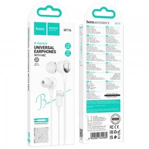 Hoco M116 Hands Free Benevolent με Μικρόφωνο, Βύσμα Lightning Λευκά 1.2m