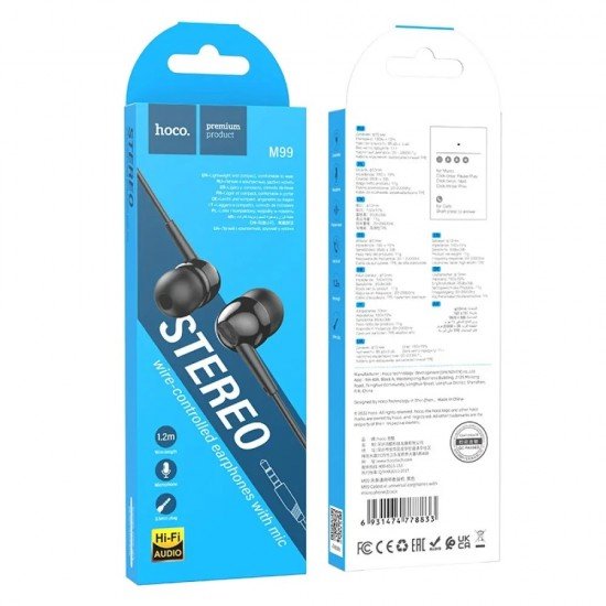 Hoco M99 Hands Free Celestial Universal Earphones Hi-Fi Stereo 3.5mm Μαύρο 1.2m