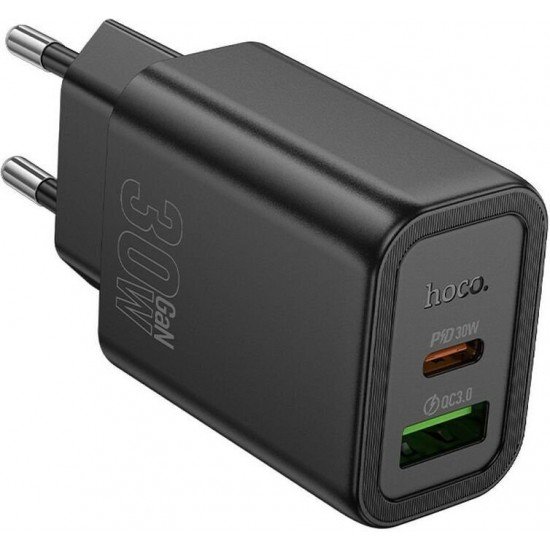 Hoco N63 Φορτιστής με Θύρα USB-C 30W Power Delivery Quick Charge 3.0 Μαύρος 