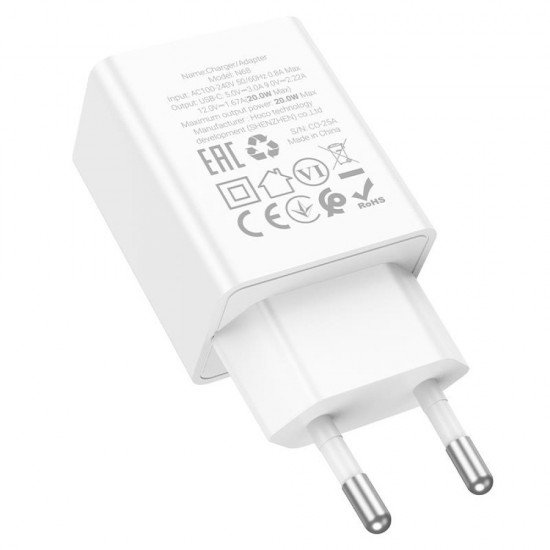 Hoco N68 Nuevo Φορτιστής με Θύρα USB-C 20W Power Delivery Λευκός