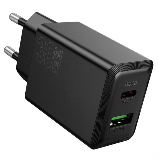 HOCO 220V 30W, GaN, USB-A + USB-C, Nuevo /black/ - N71