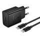 Hoco N76 Φορτιστής Ταξιδίου Star GaN 25W Fast Charge με 1xUSB-C και Καλώδιο USB-C σε USB-C Μαύρος
