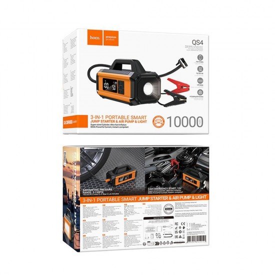HOCO QS4 Powerbank 10000 mAh 18W with car starter function with compressor and flashlight orange black