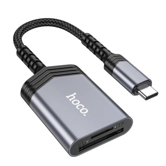 Hoco UA25 Αναγνώστης Κάρτας Μνήμης 2 σε 1 USB-C480Mbps και 2TB για Micro SD/SD OTG Κοντό και Anti-bending Καλώδιο Γκρι