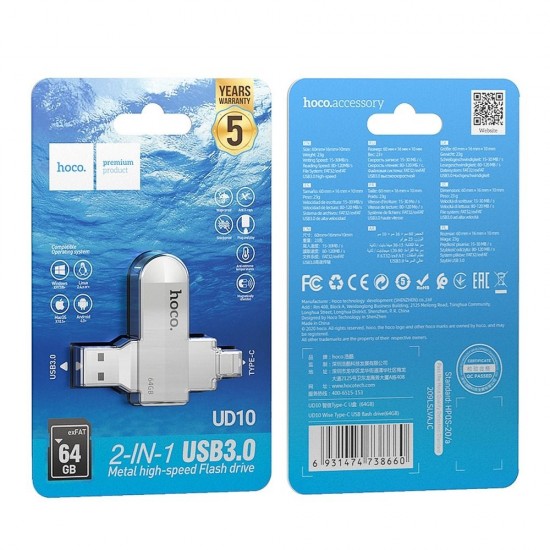 HOCO pendrive Wide UD10 USB + Type C 64GB USB3.0