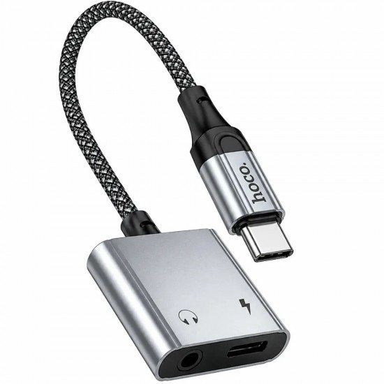 Hoco UPA34 Αντάπτορας USB-C σε USB-C και 3.5mm Braided Γκρί