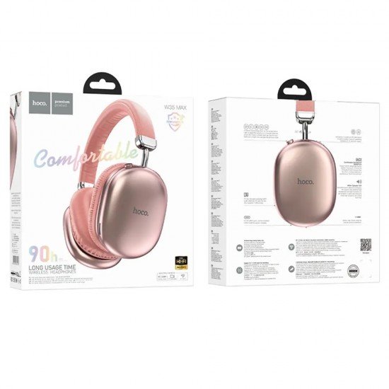 Hoco W35 Max Wireless Ακουστικά Stereo Joy V5.3 800mAh με υποδοχή Micro SD και AUX Ροζ
