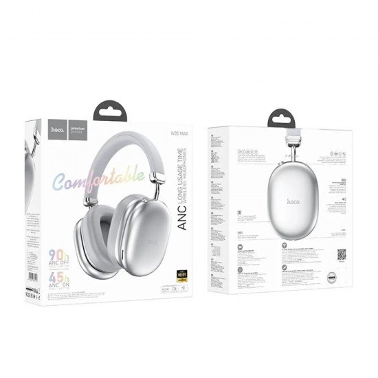 Hoco W35 Max Wireless Ακουστικά Stereo V5.4 800mAh με υποδοχή Micro SD και AUX ANC Ασημί