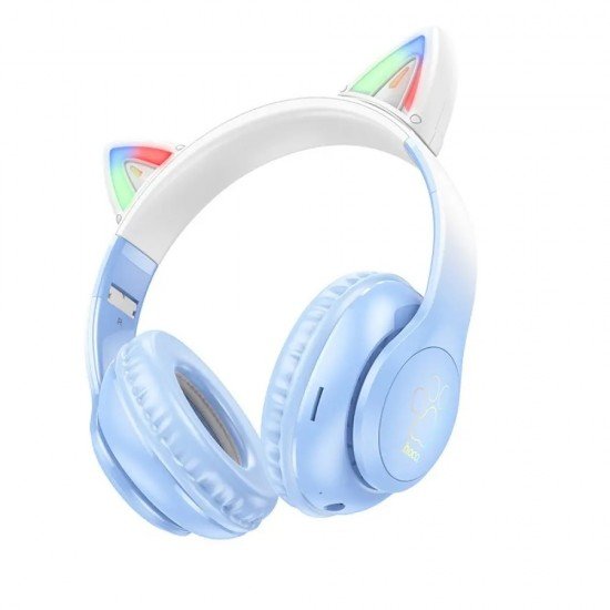 Hoco W42 Wireless Ακουστικά Stereo Cat Ears 400mAh MicroSD και AUX Crystal Blue