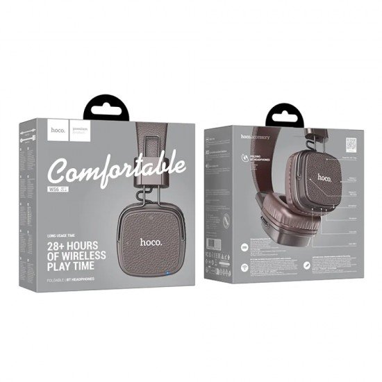 Hoco W56 Wireless Ακουστικά Stereo Earl V5.4 250mAh με AUX και Μικρόφωνο Καφέ - Μαύρο