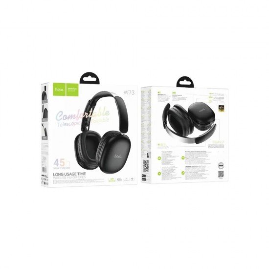 Hoco W73 Wireless Ακουστικά Stereo Graceful HiFi Audio v6.0 400mAh 45 Ώρες Ομιλίας AUX USB-C Μαύρα