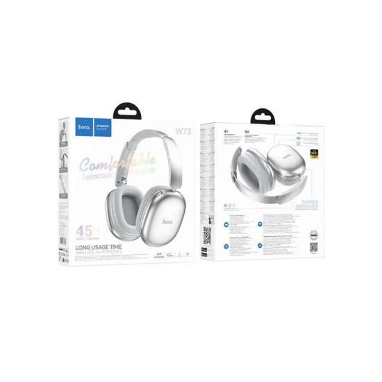 Hoco W73 Wireless Ακουστικά Stereo Graceful HiFi Audio v6.0 400mAh 45 Ώρες Ομιλίας AUX USB-C Ασημί