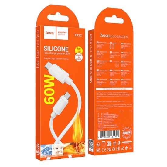 HOCO X122 Καλώδιο σύνδεσης Benefit USB-C σε USB-C PD60W 3A για Γρήγορη Φόρτιση Λευκο 1m
