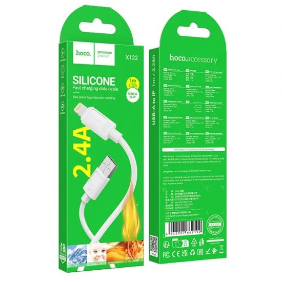 Hoco X122 Καλώδιο USB-A σε Lightning 2.4A Fast Charging Λευκό 1m